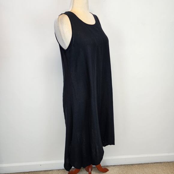 For Cynthia Black Linen Blend Dress Size M Sleeveless Asymmetric Hem Coastal - Picture 3 of 12